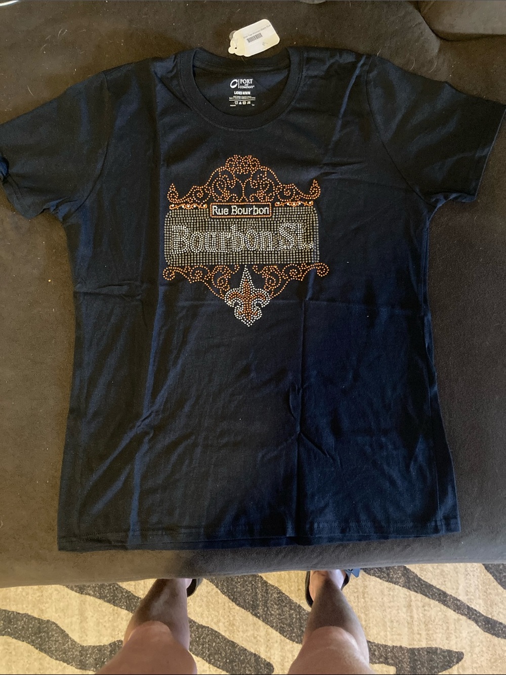 Port and Company Black Short-Sleeve Rhinestone Rue Bourbon Tee